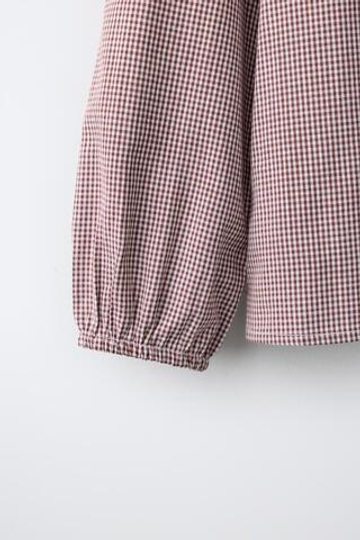 ZARA РУБАШКА В КЛЕТКУ СО СТРОЧКОЙ, БОРДОВЫЙ/ЭКРЮ