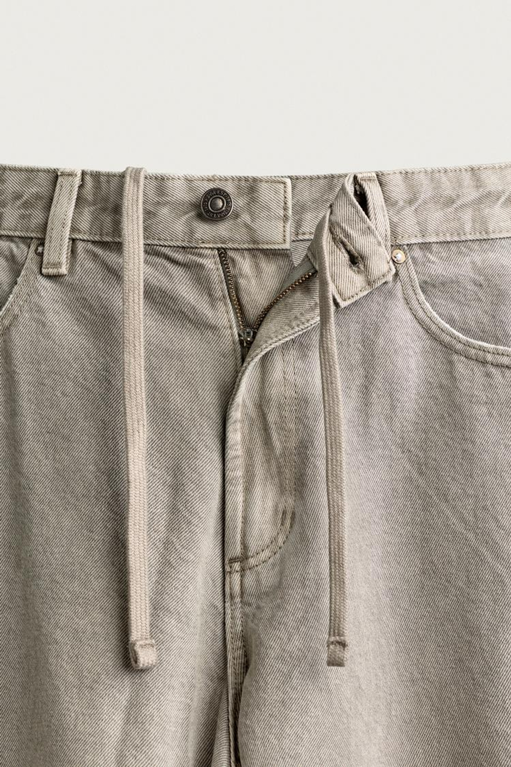 ZARA БРЮКИ С ПРИНТОМ BARREL FIT НА ШНУРКЕ, СЕРЫЙ МЕЛАНЖ