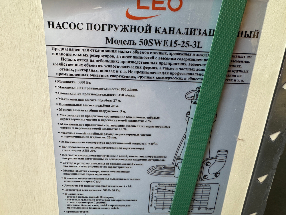 Насос дренажный "LEO" модель 50SWE15-25-3L (380 В)
