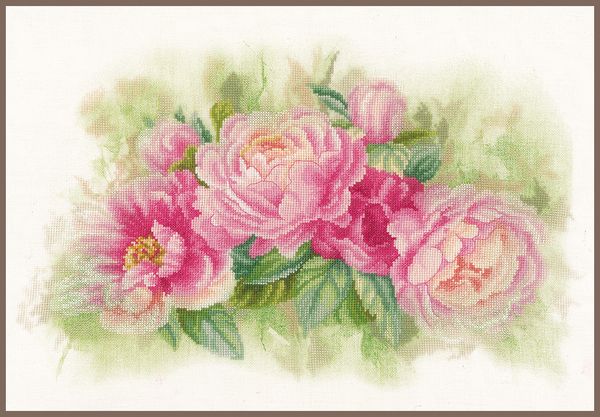 Набор для вышивания нитками Lanarte, Bouquet of peonies, 41х26 см