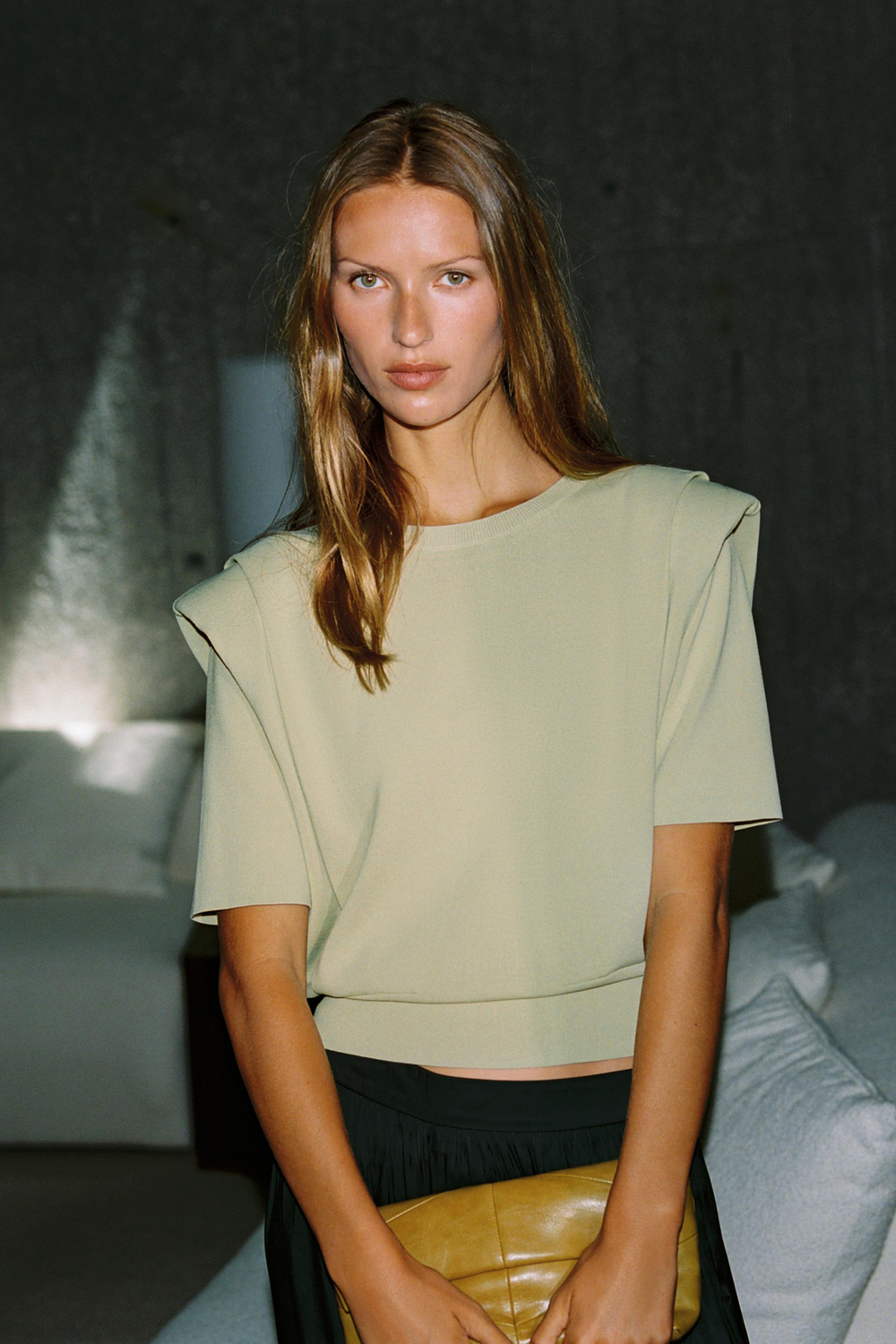 ZARA ТРИКОТАЖНЫЙ ТОП С ПОДПЛЕЧНИКАМИ, ПАСТЕЛЬНО-ЗЕЛЕНЫЙ
