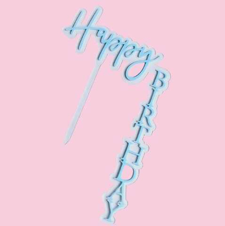 Топпер уголок «Happy Birthday» прозрачный фон с голубой надписью