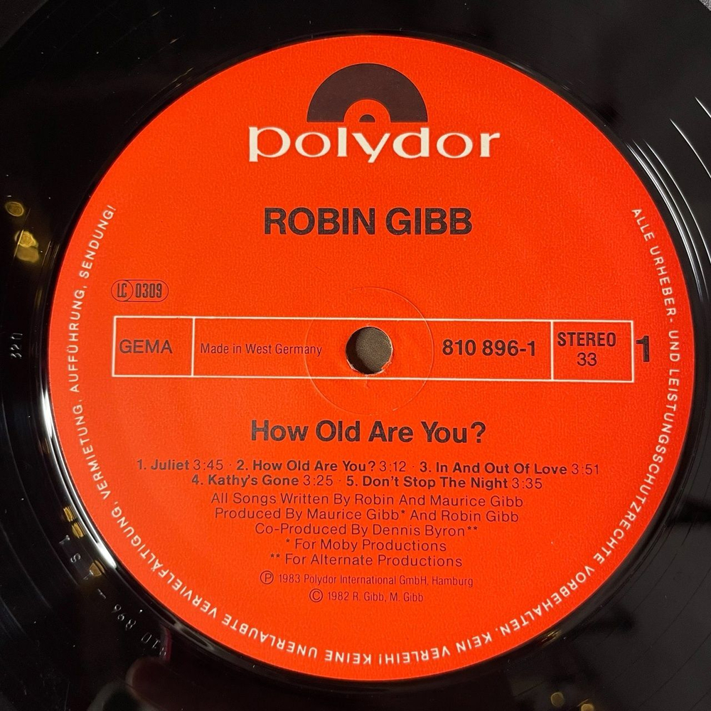 Винтажная виниловая пластинка LP Robin Gibb How Old Are You (Germany 1983) Hearts On Fire