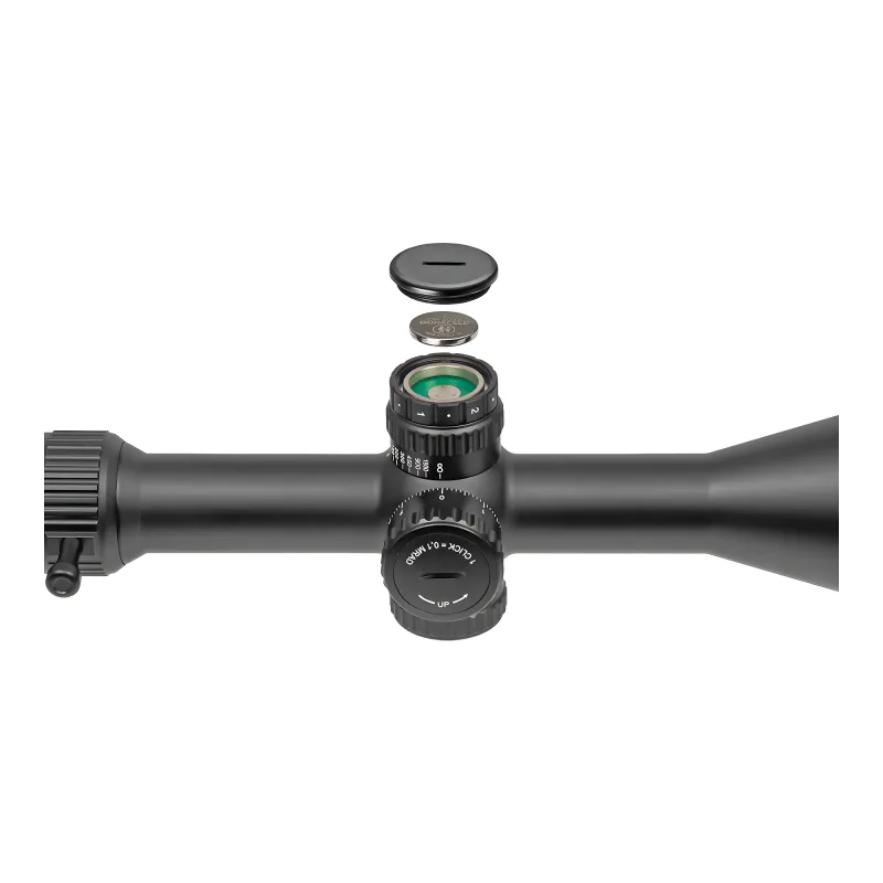Прицел Gaut Azurite 6-24x50, сетка 35, FFP, 0.1 МIL - крупный план барабанов и отсека батарейки