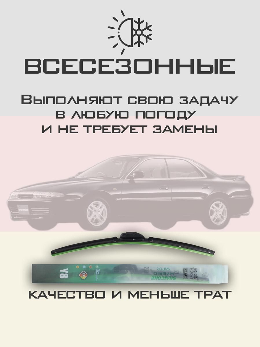 Щетки стеклоочистителя HUOYE Y8 550/475 мм на Mitsubishi Emeraude | Hook/J-Hook