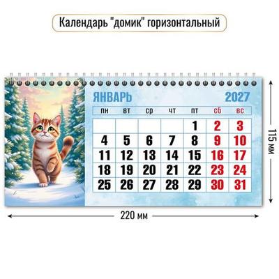Календарь-домик горизонтальный 2027 "Кот" 10065 (Квадра)