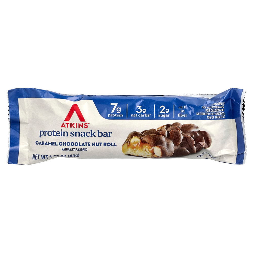 Atkins, Snack, батончик с карамелью, шоколадом и орехами, 8 батончиков, 44 г (1,55 унции)