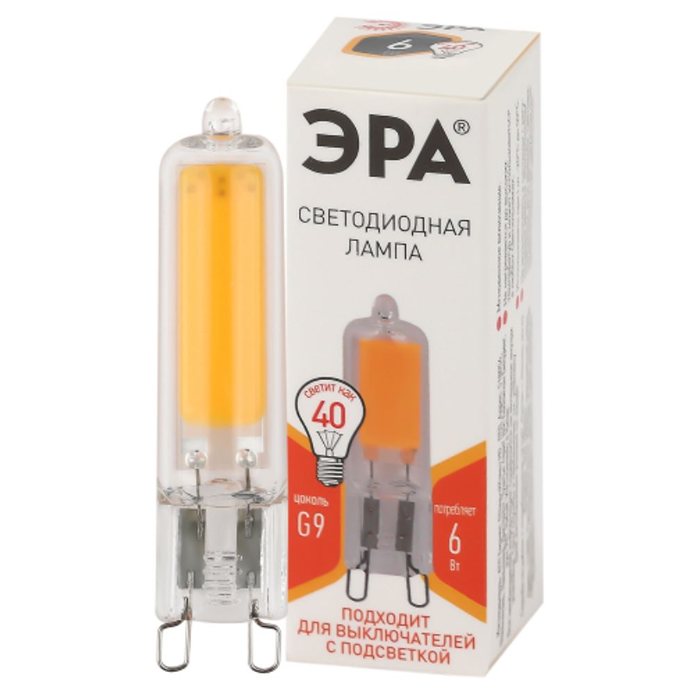 Лампа светодиодная ЭРА STD LED JCD-6W-GL-827-G9 6Вт капсула теплый белый свет G9 | Лампы cветодиодные Капсульные (G4, G9)