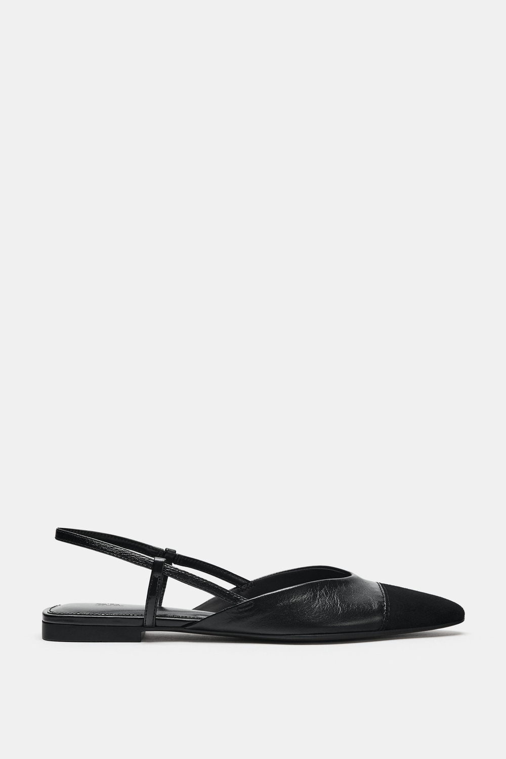 ZARA КОЖАНЫЕ ТУФЛИ С ОТКРЫТОЙ ПЯТКОЙ, ЧЕРНЫЙ