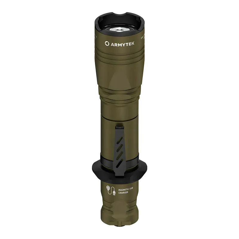 Тактический фонарь Armytek Dobermann Pro Magnet USB Olive XHP35 HI - вид сверху под углом