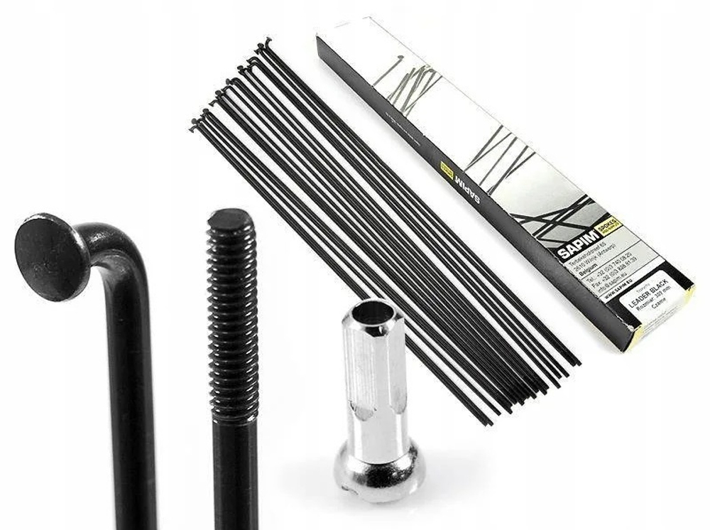 Спица 256 мм x 14G SAPIM Leader с ниппелем, нержавеющая сталь, черная