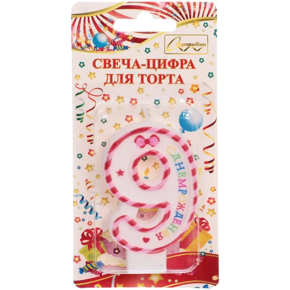 Свеча для торта Цифра Happy «9» 6*4 см, красный