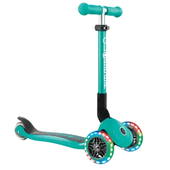 Skuter Globber Junior (Qatlanan, işıqlı, mavi)