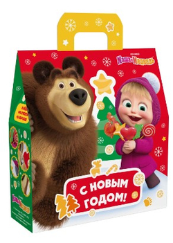Подарочная коробка для конфет "Маша и Медведь-QR" 550гр (1/200шт)