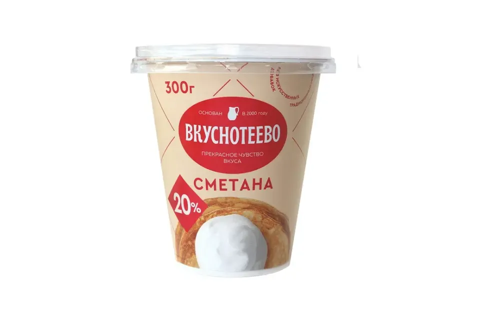 Сметана Вкуснотеево 20% 300г стакан, шт