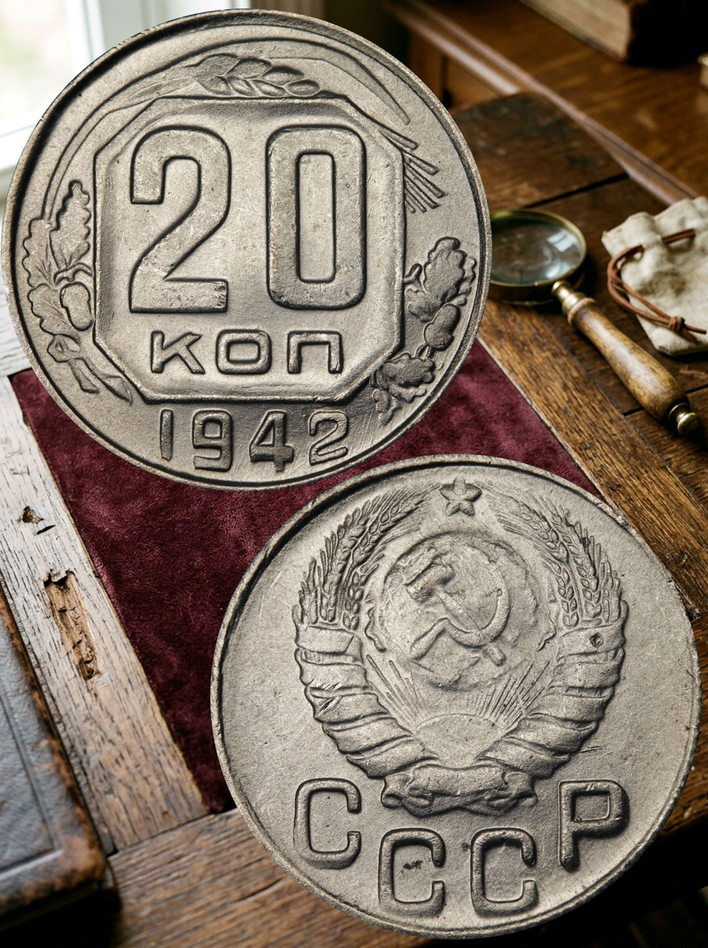 20 копеек 1942 года СССР. Советский Союз. Погодовка. Советы. Копия редкой монеты никель