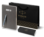 Подарочный набор: Ручка роллер Parker IM Premium T318 Blue Grey CT, цвет чернил черный и  ежедневник серебристого цвета