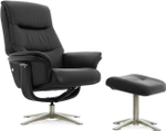Кресло реклайнер с пуфом для ног Relax BOSS 7826A, натуральная кожа черная (001)