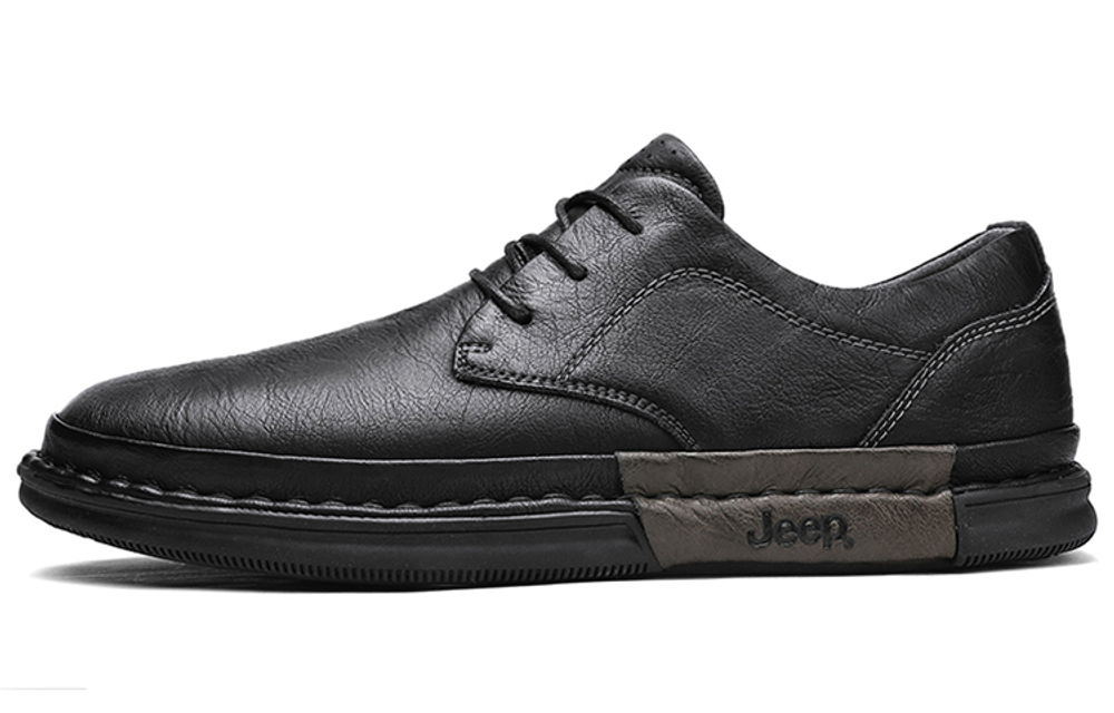 Jeep Low Top Workwear Casual Leather Shoes Black