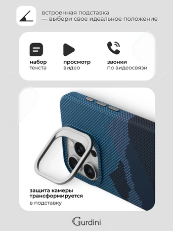 Чехол накладка iPhone 15 Pro 6.1" Gurdini Carbon Design (Magsafe & Lense holder) Mountain Blue