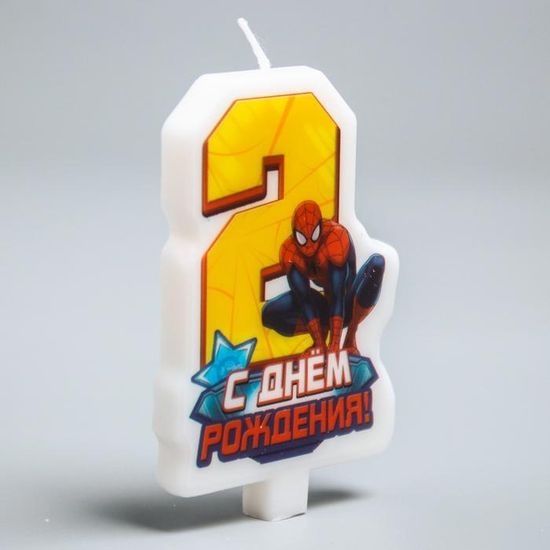 Свеча для торта "С днем рождения" с цифрой 2 Человек-Паук