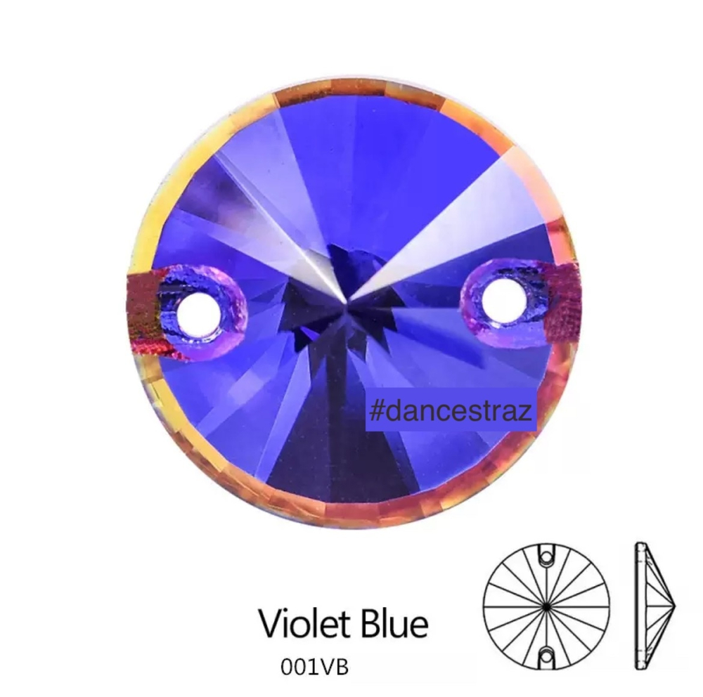 Стразы пришивные, Rivoli, Violet Blue, 001VB, 12mm, (40 ea/pkg), 5A+best, (F2)