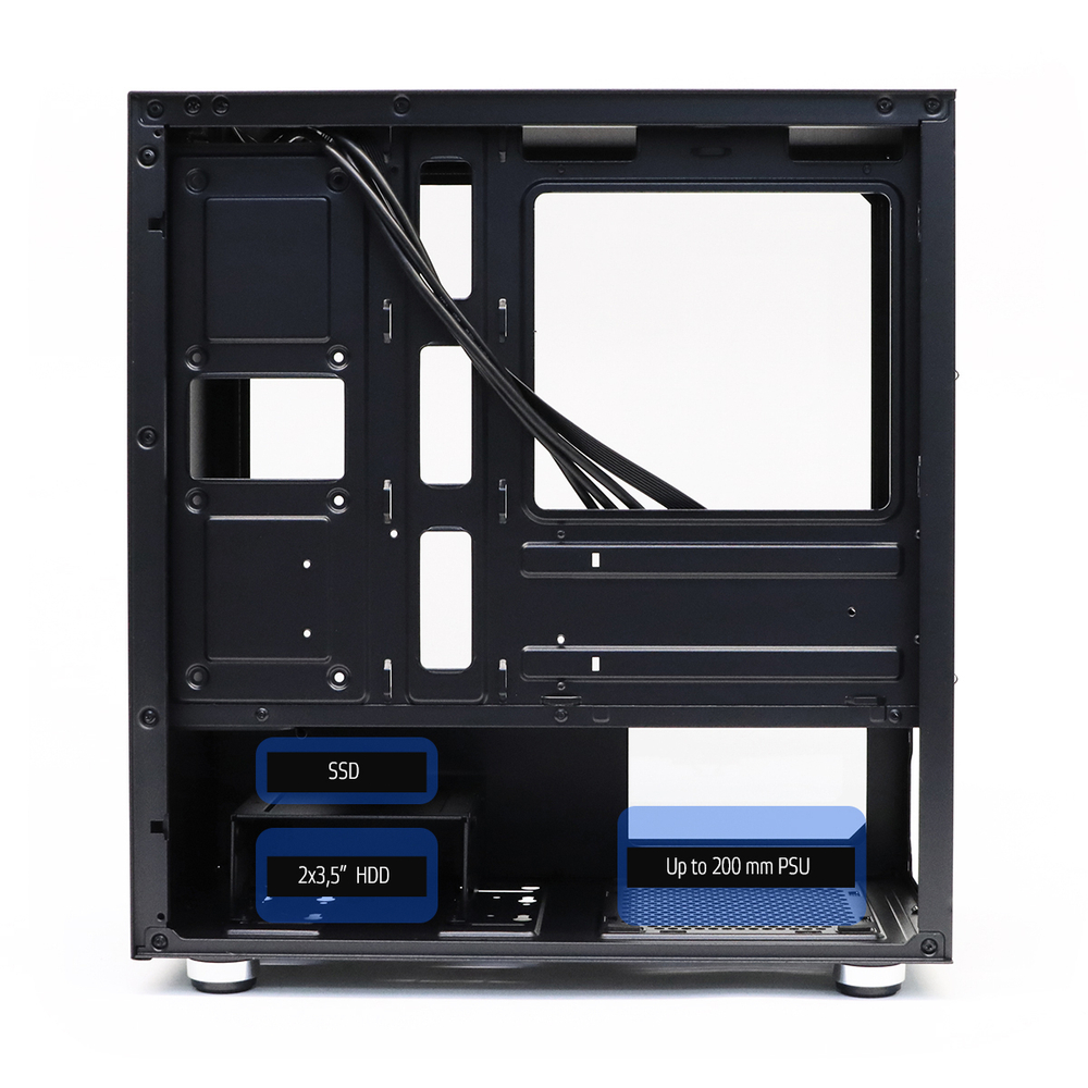 Корпус Mastero GCM-01, Без БП, mATX, чёрный, 2xUSB2, 1xUSB3, бок: закалённое стекло (MST-GCM-01)