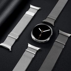 Ремешок из нержавеющей стали серого цвета (Gun-grey) от Dux Ducis для смарт часов Samsung Galaxy Watch 8 (40 и 44мм), серия Milanese Series (миланская петля)