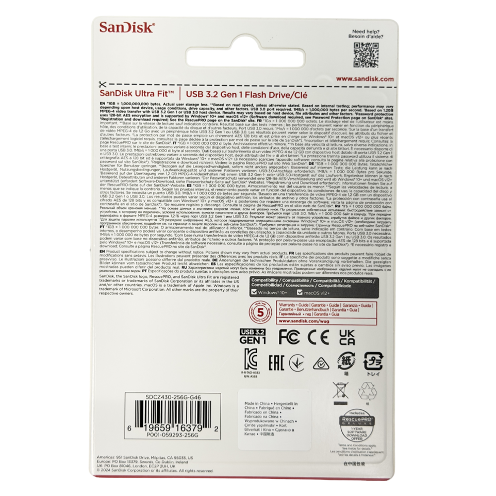 3.1 USB флеш накопитель SanDisk CZ430 Ultra Fit 256GB 130mb/s (SDCZ430-256G-G46)