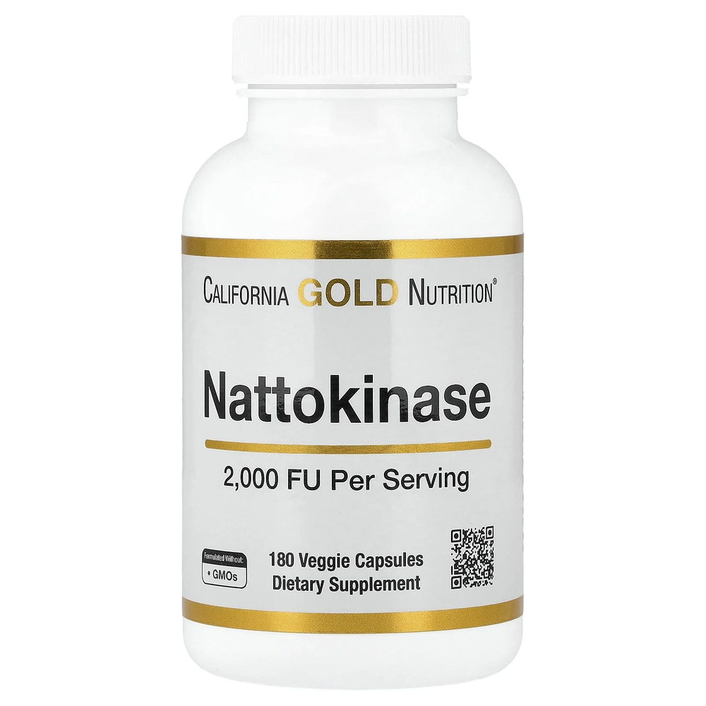 California Gold Nutrition, наттокиназа, протеолитический фермент, 2000 FU, 180 растительных капсул