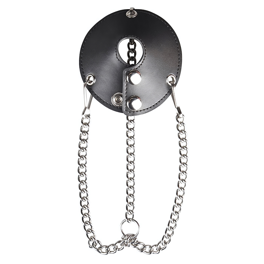 Утяжка для мошонки из искусственной кожи с цепочками PARACHUTE BALL STRETCHER (Цвет: черный с серебристым)