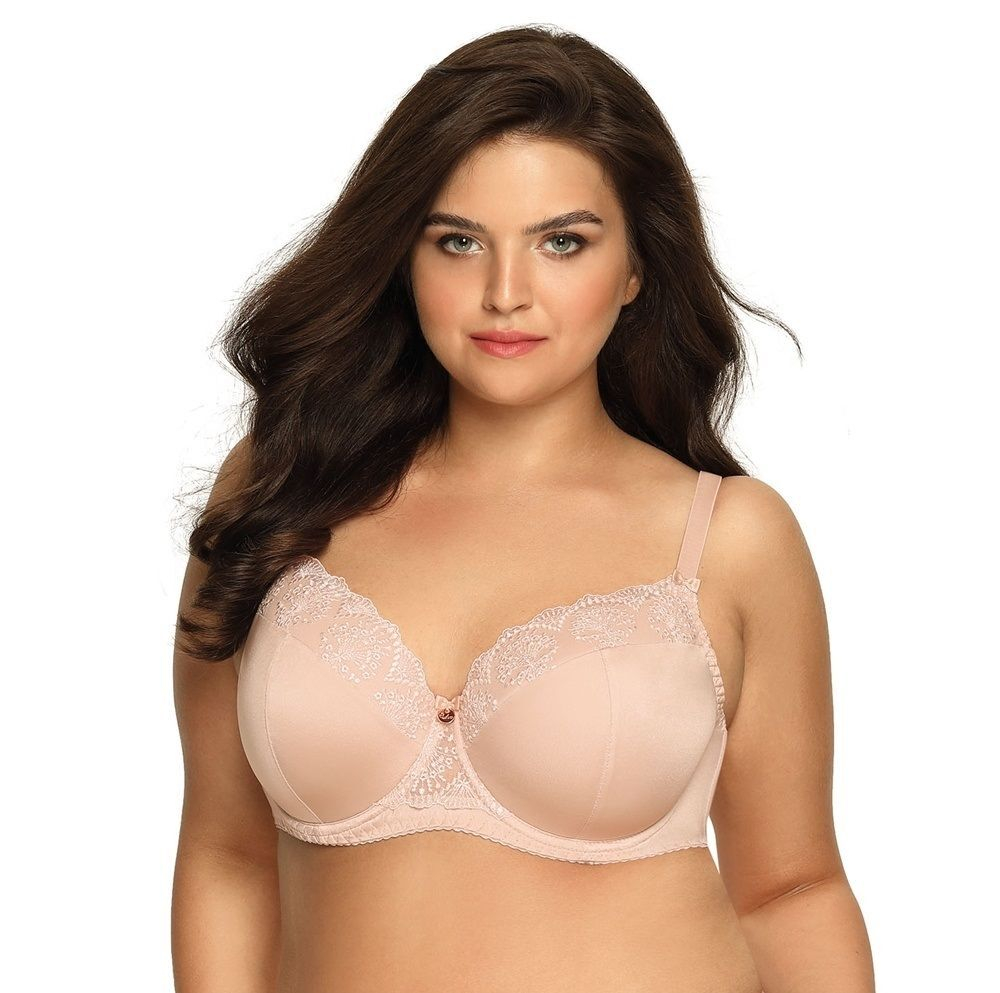 Бюстгальтер plus size с эффектной вышивкой на чашках (Размер: 90H) (Цвет: телесный)