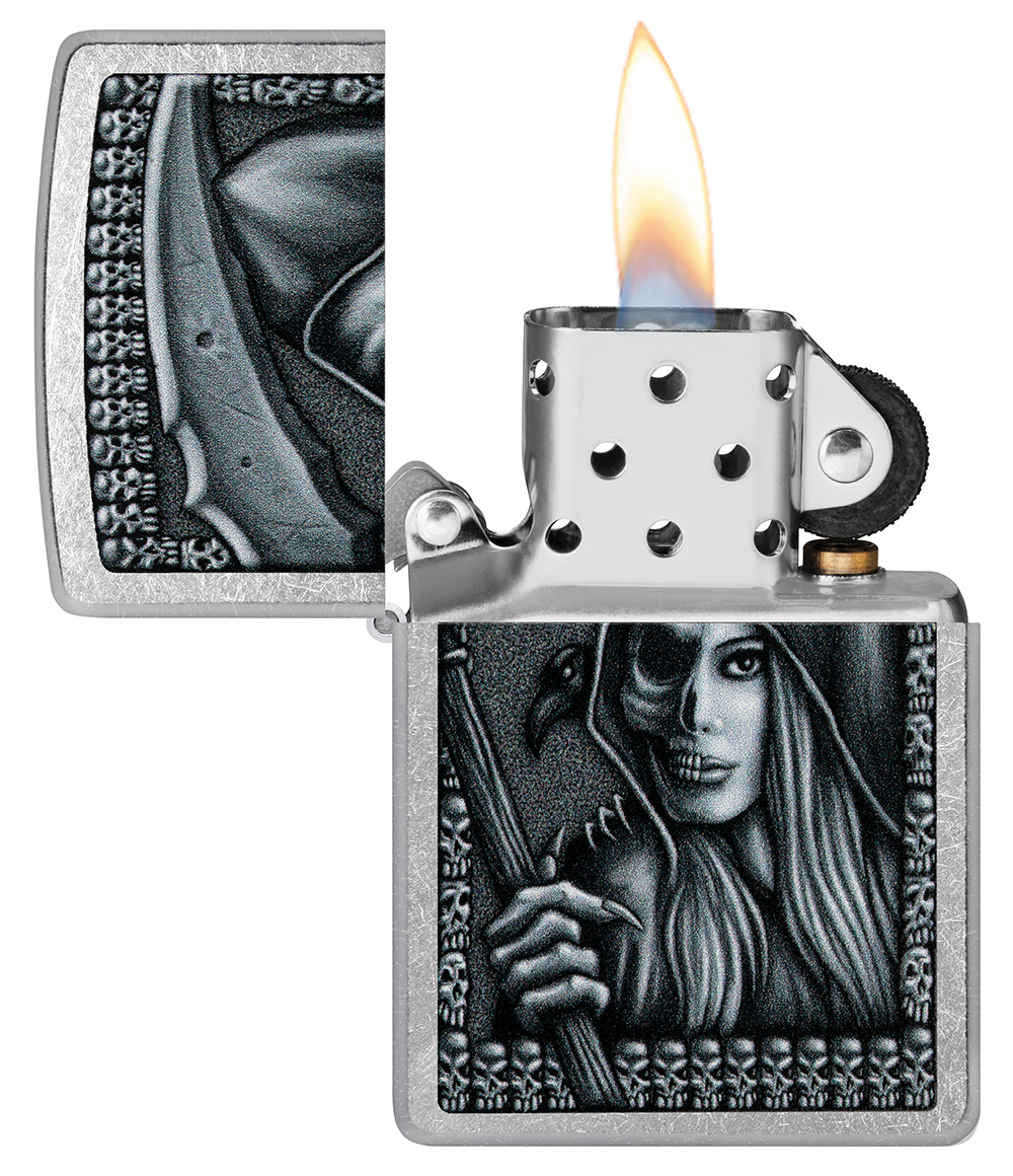 Зажигалка Zippo Grim Beauty, латунь, серебристая, матовая, 38x13x57 мм