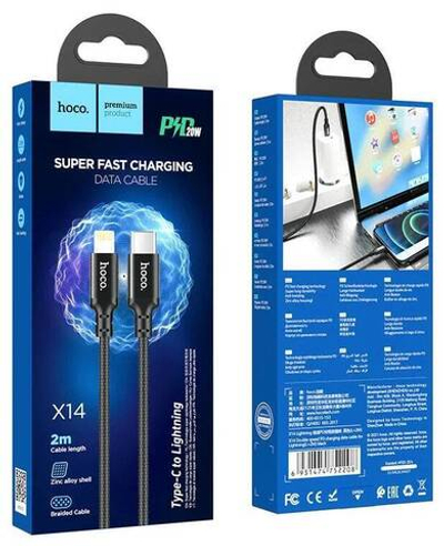 Кабель HOCO X14 Type-C-Lightning PD20W 3А 1м Nylon Black