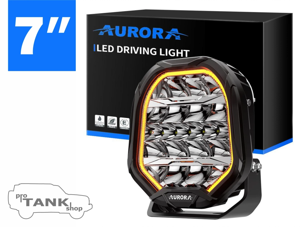 Фара AURORA ALO-P-R-7-R15Y-AW 7″ 270W c подсветкой корпуса (ДХО) Янтарный + Белый 1 шт.