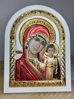 Казанская БМ, икона арочная, белое дерево, эмаль 206х275