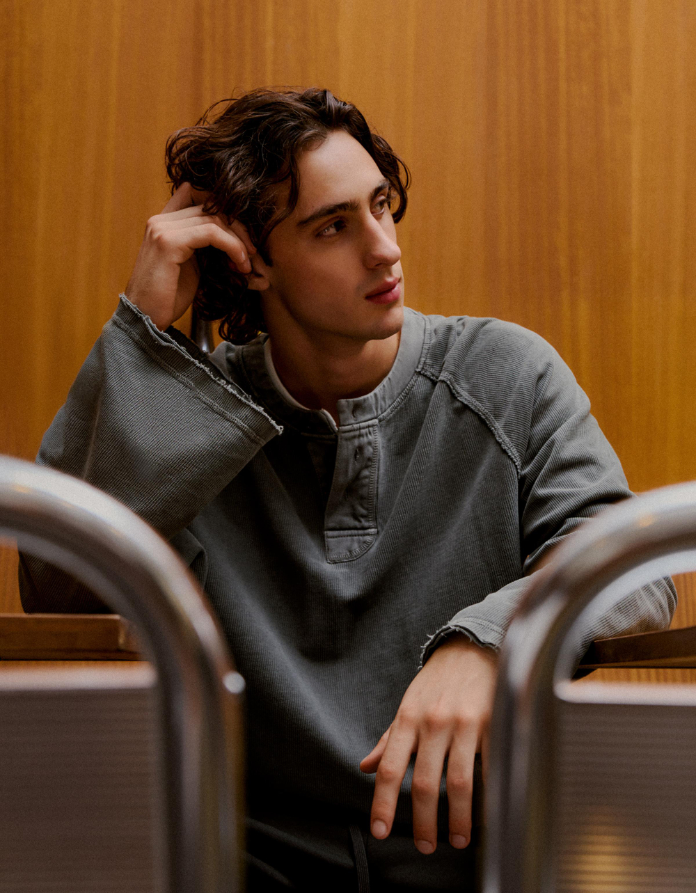 Мужской лонгслив-хенли с принтом, арт. 3185/260 - BERSHKA
