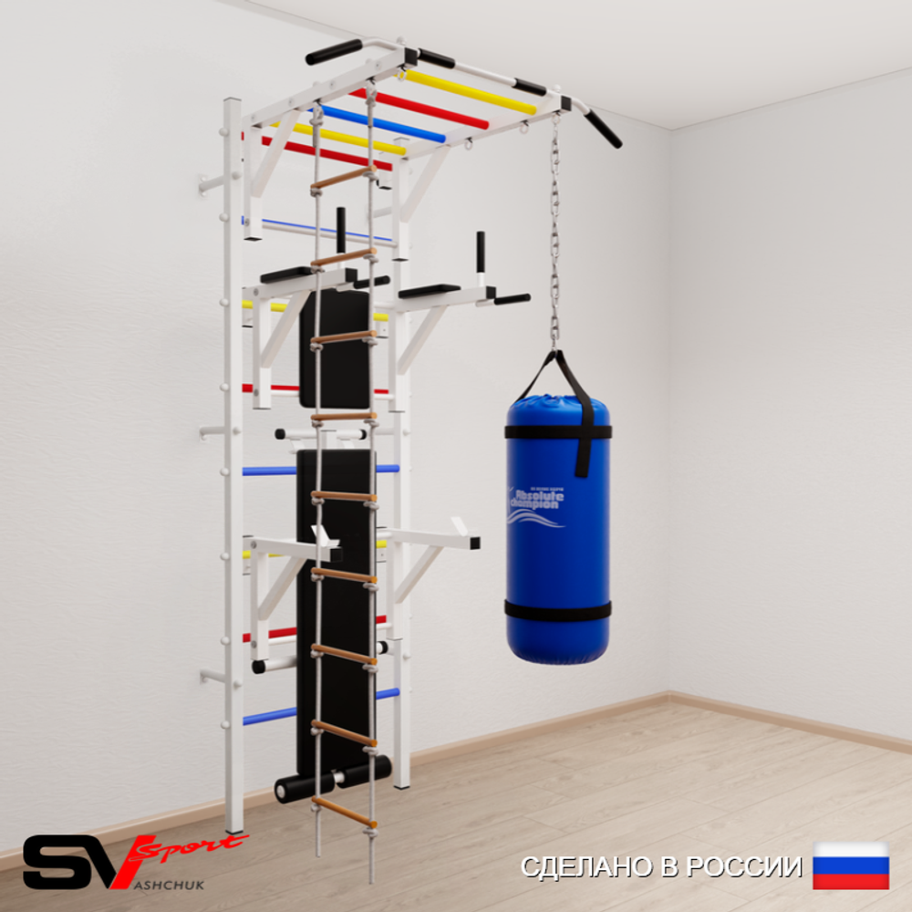 Шведская стенка Sv Sport усиленная 6621 (Турник рукоход/Брусья/Стойка/Скамья/Лестница/Цепь/Мешок 15кг)