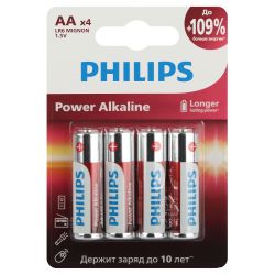 Батарейки Philips LR6P4B/51 АА алкалиновые 1,5v 4 шт. LR6-4BL Power (4/48/144/18432) | Батарейки Щелочные (Алкалиновые)