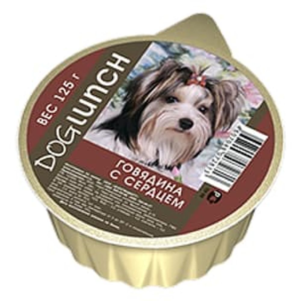 Влажный корм DOG LUNCH для собак, крем-суфле с говядиной и сердцем, ламистер 125г