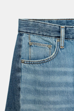 ZARA ДЖИНСЫ ANKLE RELAXED СО СРЕДНЕЙ ПОСАДКОЙ И ПЭЧВОРКОМ — ZW COLLECTION, СИНИЙ