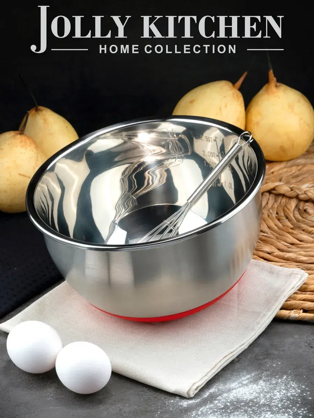 Миска Jolly Kitchen с ручкой, красная, 26 см, нержавеющая сталь 0,5 мм, объем 4,4 л