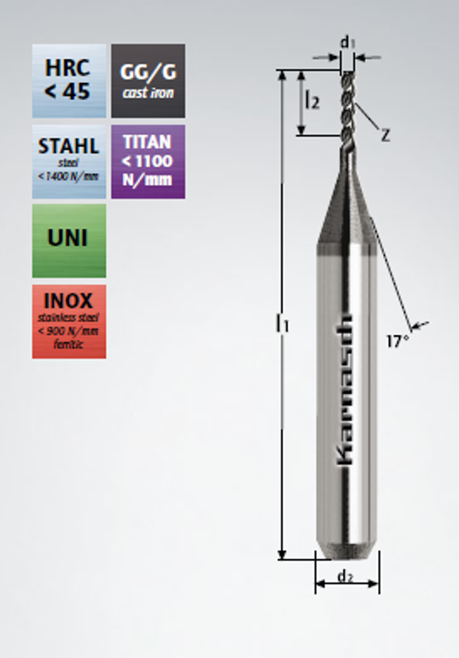 Микрофреза концевая KARNASCH 1,5х5,0х38х3 Z=3 арт. 3062840150