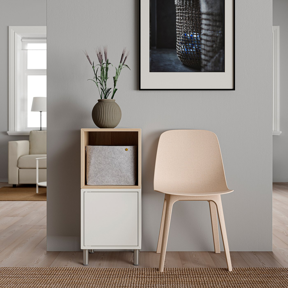 IKEA EKET  (ИКЕА ЕКЕТ)  -  Комбинация шкафов с ножками - белая/имитация беленого дуба 35x35x80 см