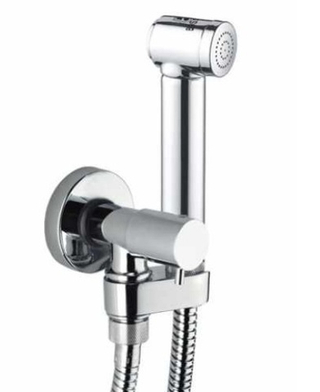 Bossini Alexa-Brass Stop Valve гигиенический комплект: запорный вентиль держатель для душа, душ с кнопкой подачи воды, шланг 1250 мм, цвет хром