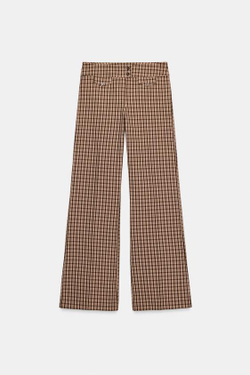 ZARA БРЮКИ В КЛЕТКУ С КЛАПАНАМИ, БЕЖЕВО-КОРИЧНЕВЫЙ