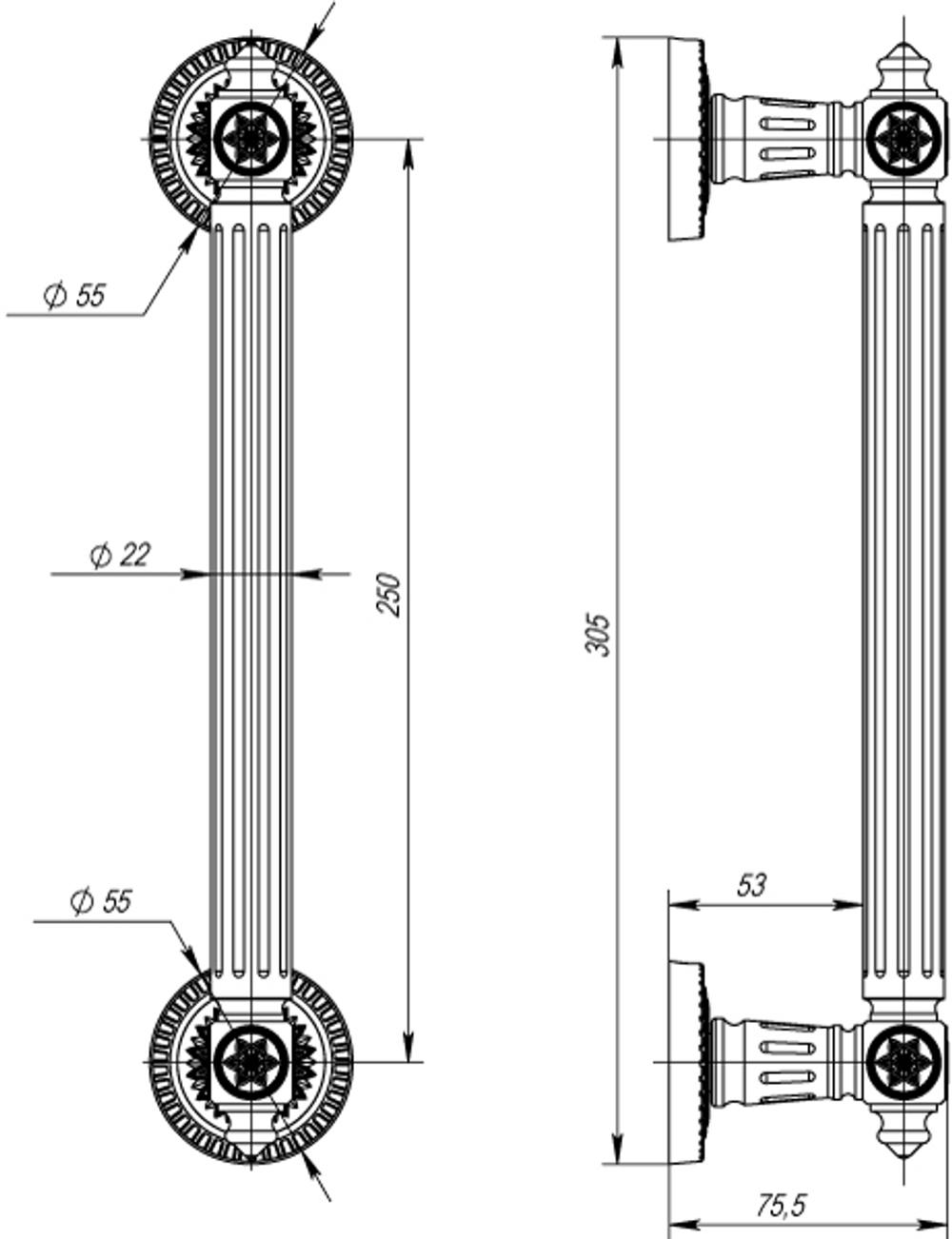 Ручка-скоба PULL.CL250.Matador ( Matador PULL CL) BB-17 коричневая бронза