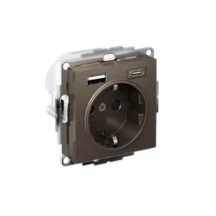 Розетка с USB A+C с заземлением и защитными шторками Systeme Electric AtlasDesign Мокко ATN000632