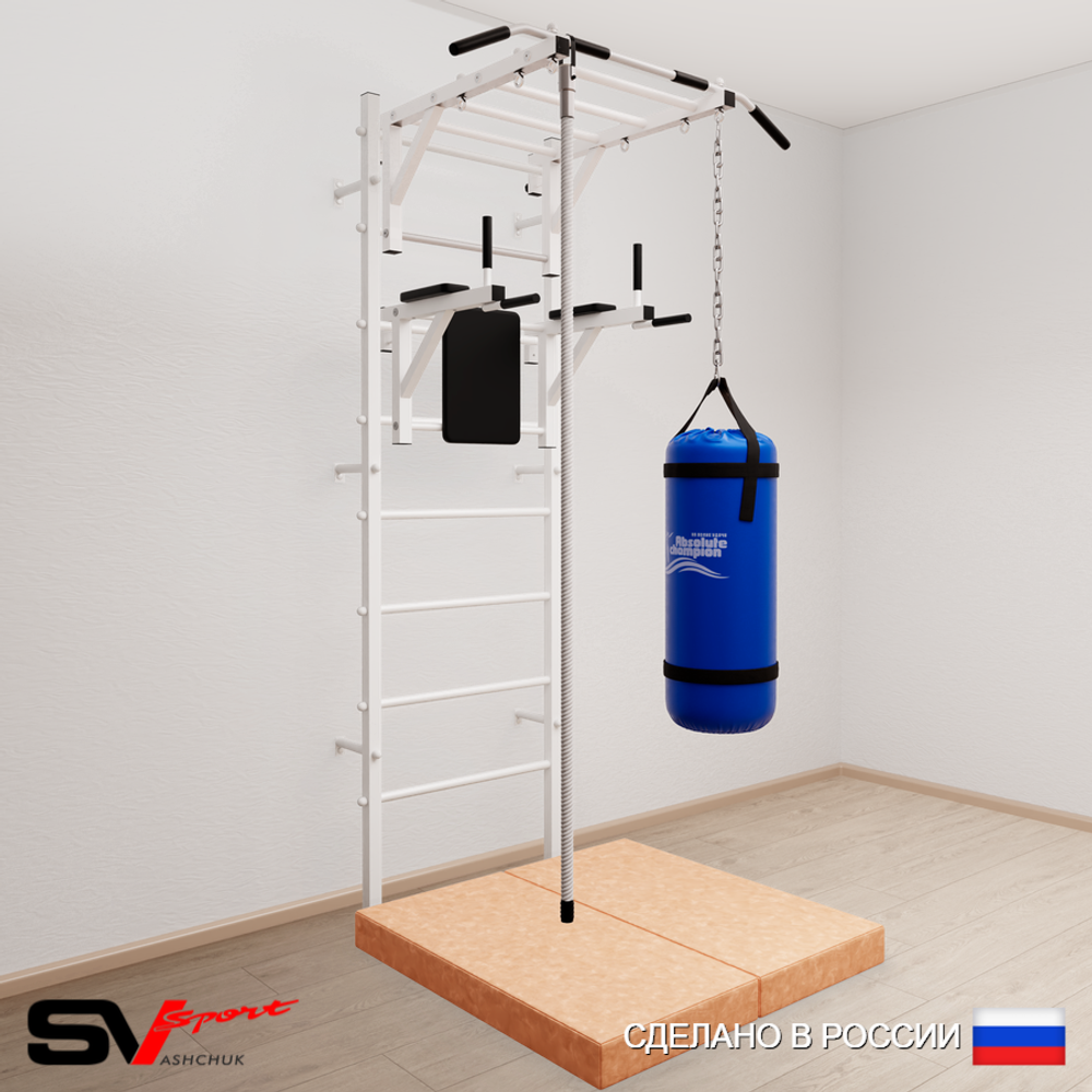 Шведская стенка Sv Sport усиленная 6405 (Турник рукоход/Брусья/Канат/Цепь/Мешок 15кг/Мат 1м)
