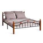Кровать AT-126 - дерево гевея/металл, 160*200 см (Queen bed), красный дуб/черный